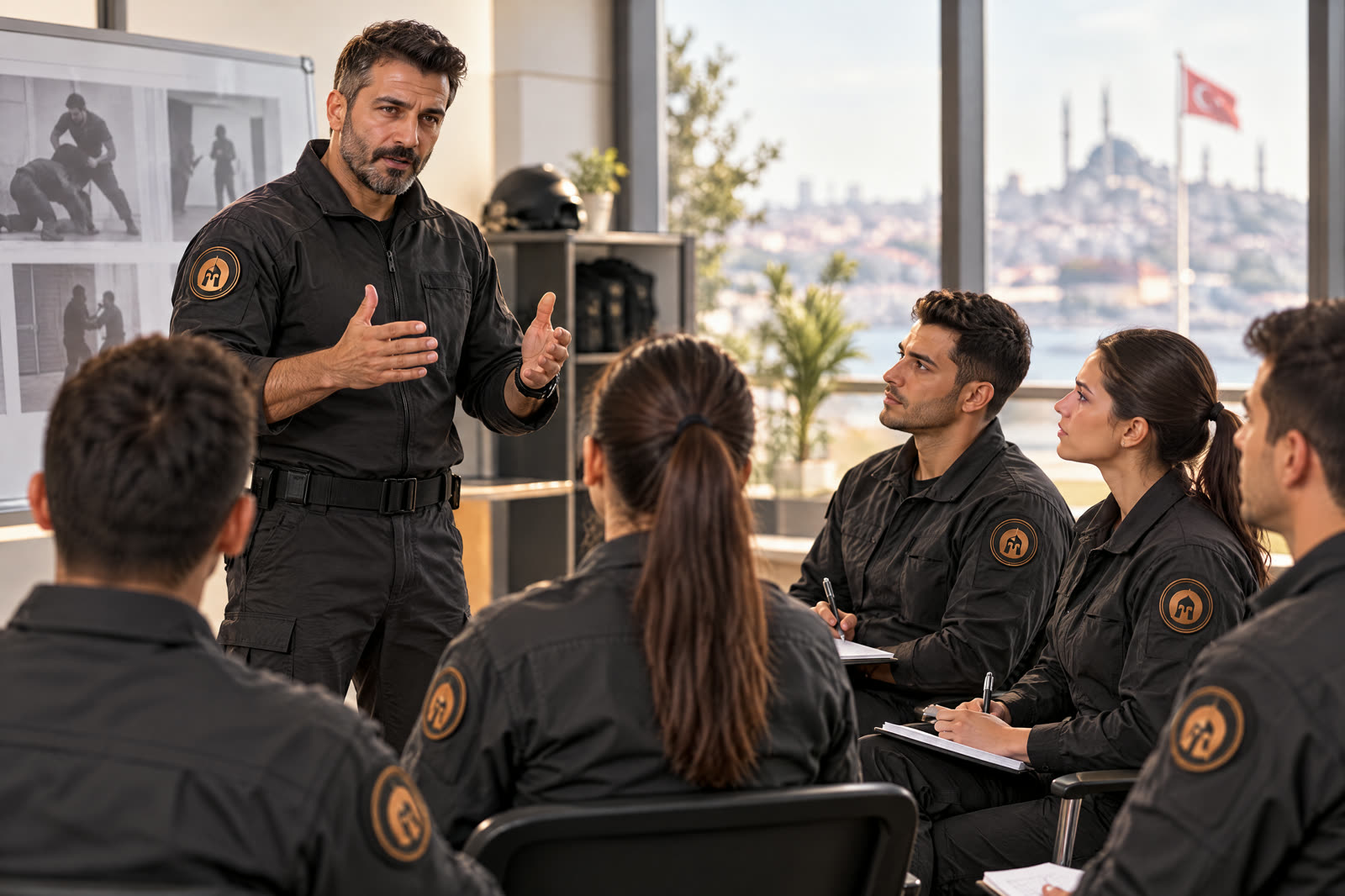 Eğitmen yeni güvenlik görevlilerine eğitim veriyor